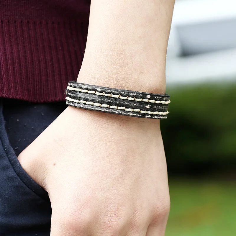 New Handmade Braided Bracelets for Men Women Jewelry Alloy Belt Buckle Retro Style 6 Colors Leather Rope Woven Wristband