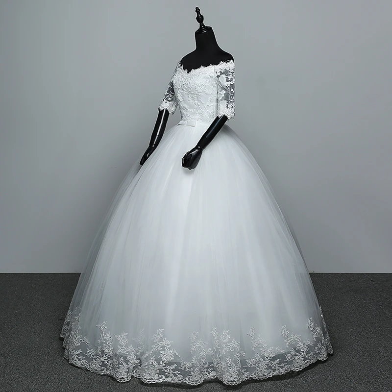 Robe de Mariée en Dentelle Brodée avec Fleurs et Papillon, Col Bateau, Style Princesse, Éducatif, Nouvelle Collection 2023