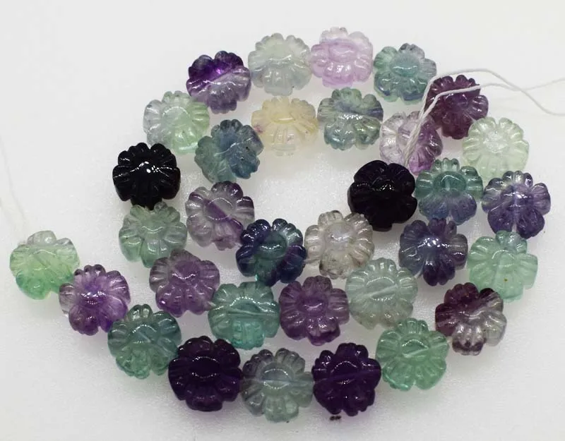 

LOOSE BEADS fluorite carved flower 12mm beads nature beads for making jewelry necklace 14inch FPPJ wholesale