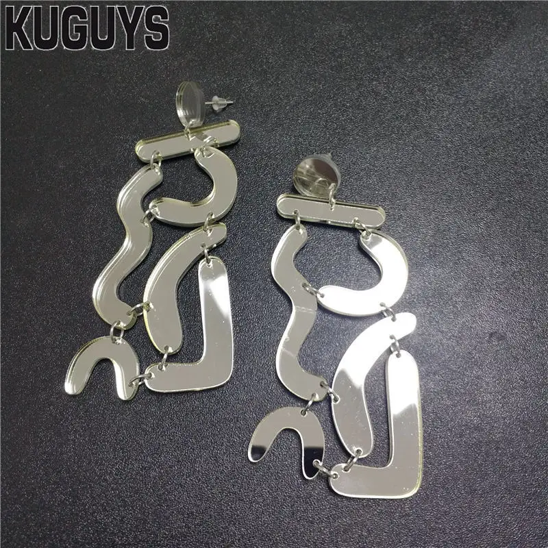 KUGUYS Acrylic Geometric Large Drop Earrings for Women Trendy Jewelry Gold Silver Color Irregular Shape Accessories