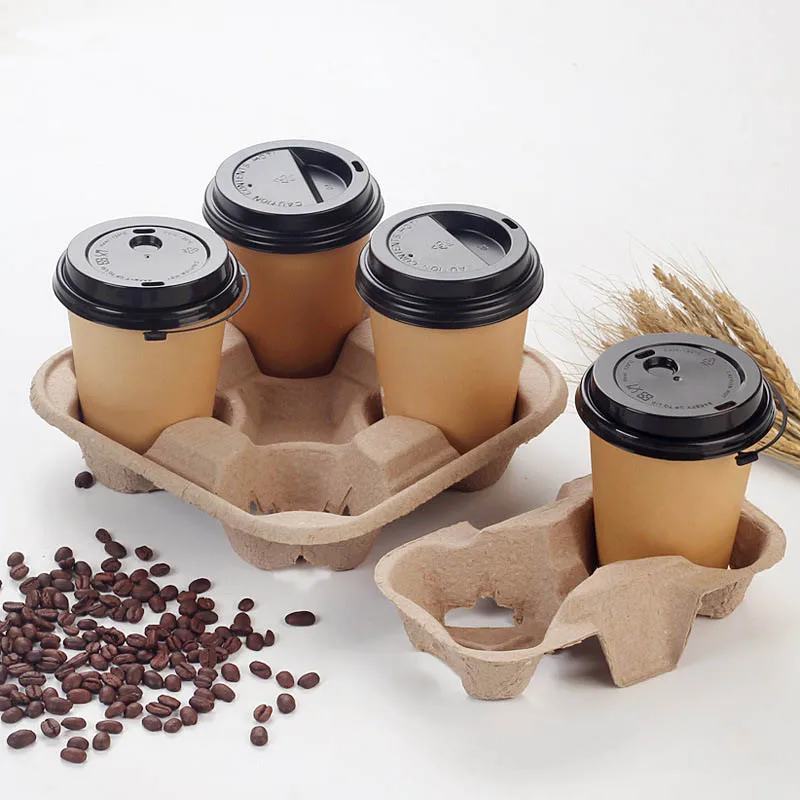 Disposable Saucer Paper Cup Holder Cup Tray Four Grids Take Away Drinks Shelf To-go Box Cafe Packing Tools Holders 20pcs/set