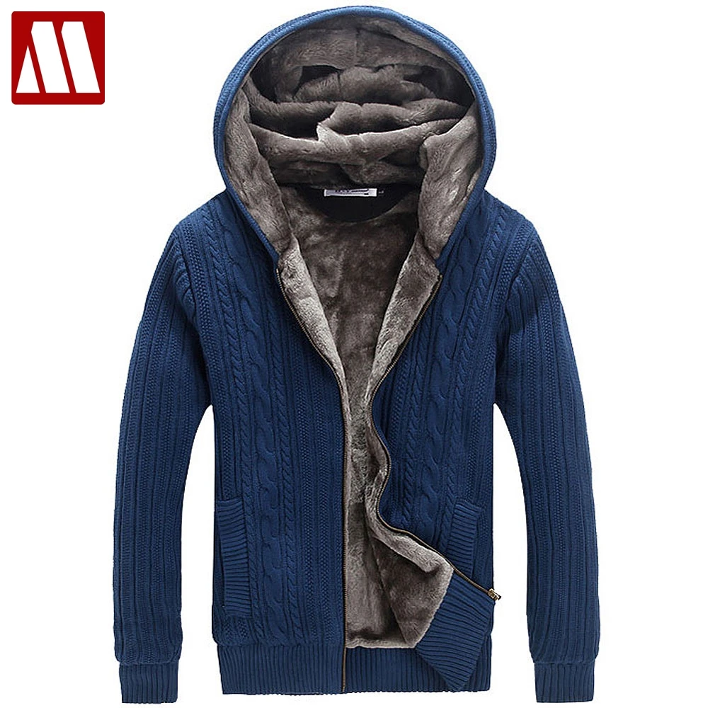 Mens Winter Warm Cardigan Outerwear New Arrival Men Flocked Coat Male Thick Warm Hooded Coats sweater European Style Fur Jacket