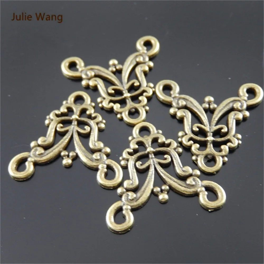 Julie Wang 10pcs Mini Charms Antique Bronze Hollow Flower Connector Pendant Handmade Hanging Crafts