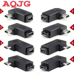 Mini USB Data Sync Adapter Plug, Esquerda e Direita angular, 5Pin fêmea para Micro USB conector macho, 90 graus