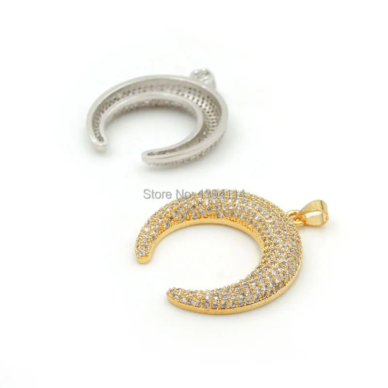 28*30*5mm Micro Pave Clear CZ Crescent Charm Fit For Women As Necklaces Accessory