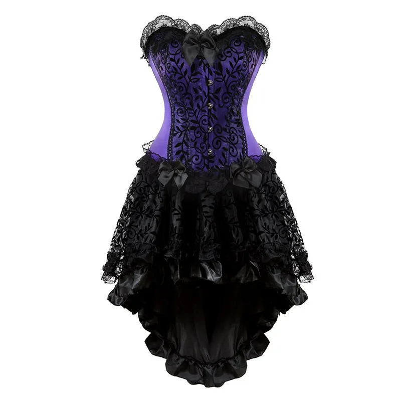 Sapubonva victorian corset dress gothic cosplay costume halter corset sexy vintage corset bustier skirt fashion plus size purple