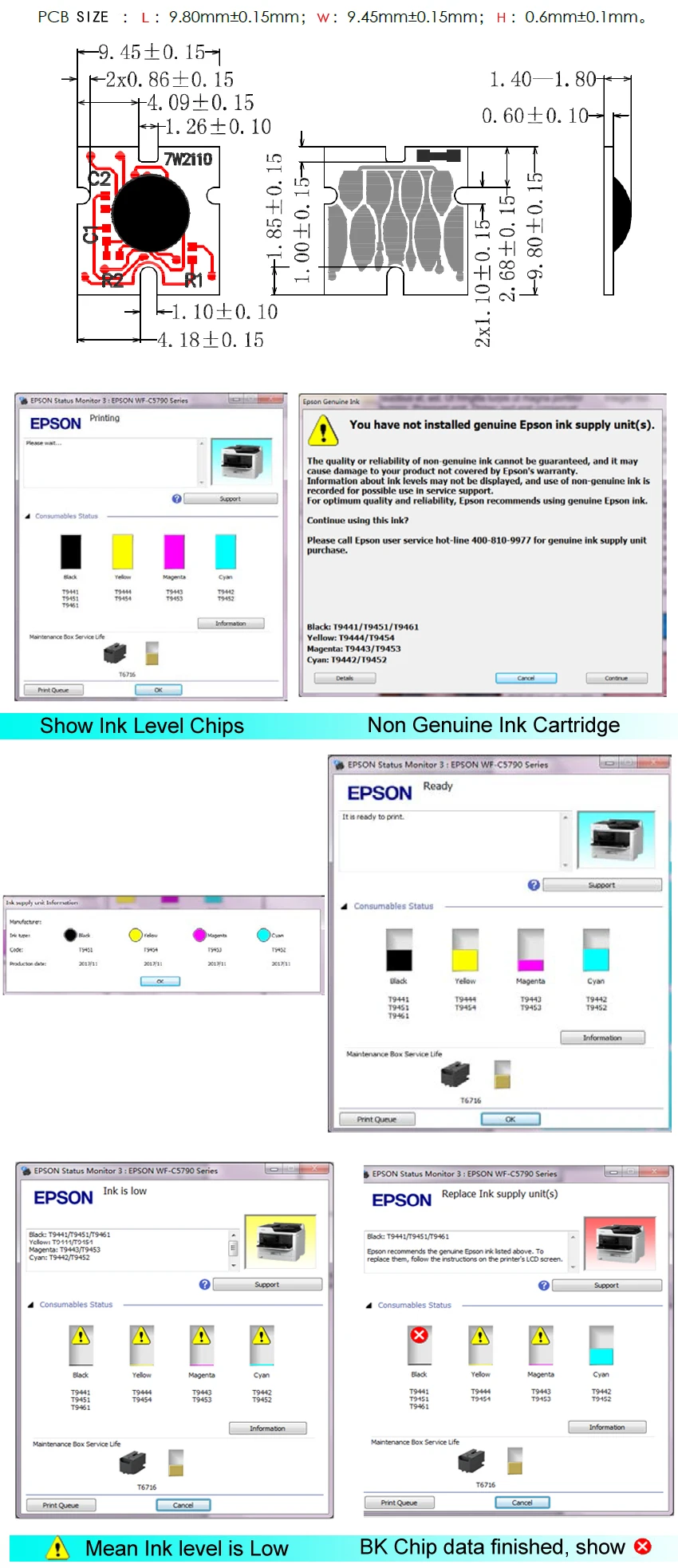 Refill Ink Cartridge for EPSON WorkForce WF-C5790 WF-C5710 WF-C5290 WF-C5210 T9451 - T9454 320ml