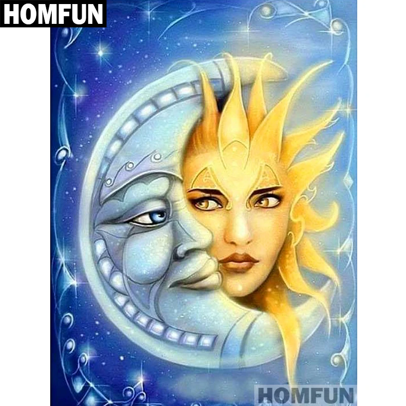 

HOMFUN Full Square/Round Drill 5D DIY Diamond Painting "Moon & sun" Embroidery Cross Stitch 5D Home Decor Gift A01396