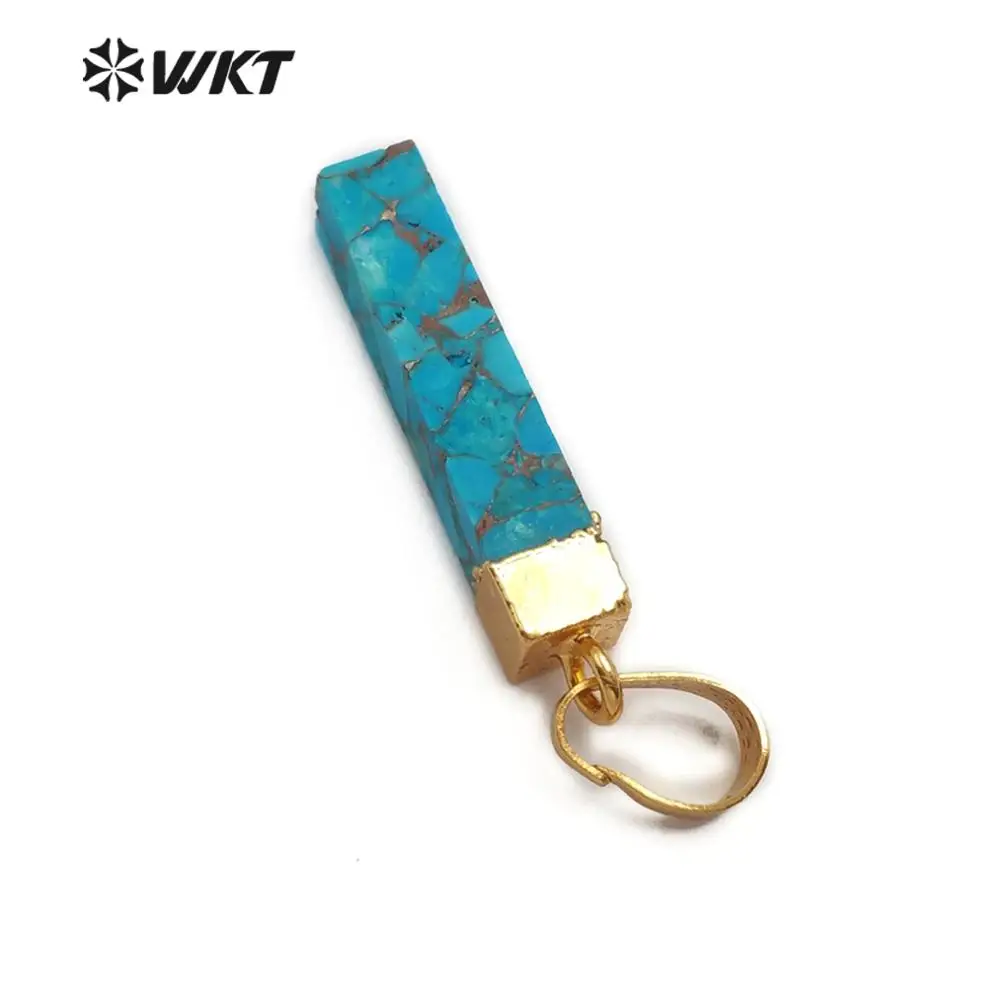 WT-P1453 WKT Gold Electroplated Rectangle Cylindrical Blue Vein Turquoises Pendant Women Fashion Necklace Pendant Jewelry 5