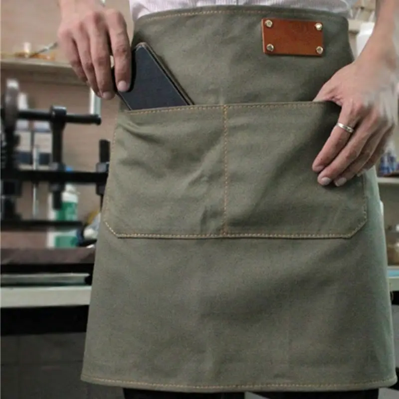 

Canvas Denim Waist Apron Leather Strap Cafe Barista Florist Bartender Pastry Chef Catering Uniform Painter Craft Work wear K67