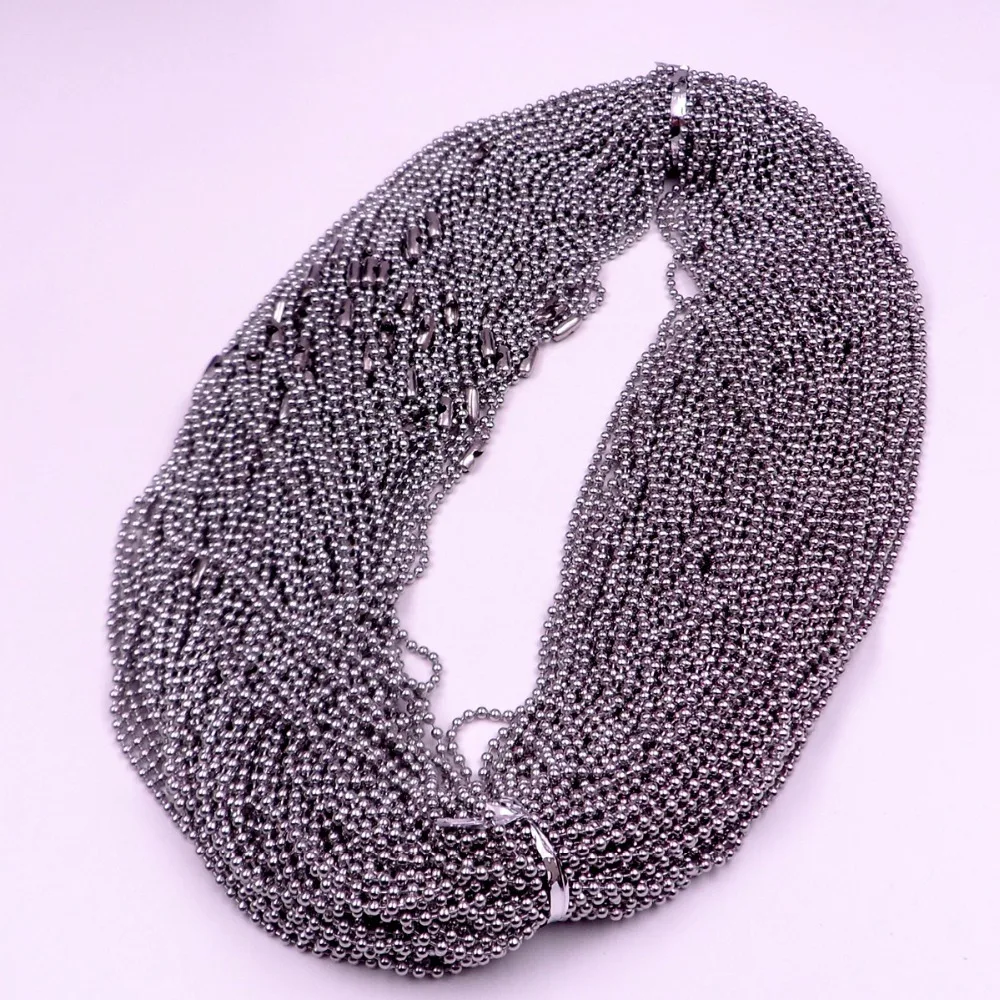 Women Men Necklace 100pcs/ Bag 2.4mm 24 inch (60cm) Beads Chain Necklace stainless steel Jewelry fit pendant free shipping silve