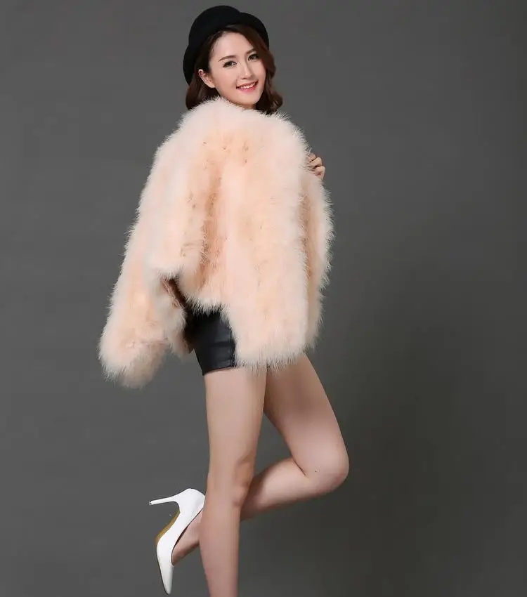 sexy Ostrich wool turkey real fur women black coat genuine feather short plus size 5XL,7XL winter festival long sleeve jacket