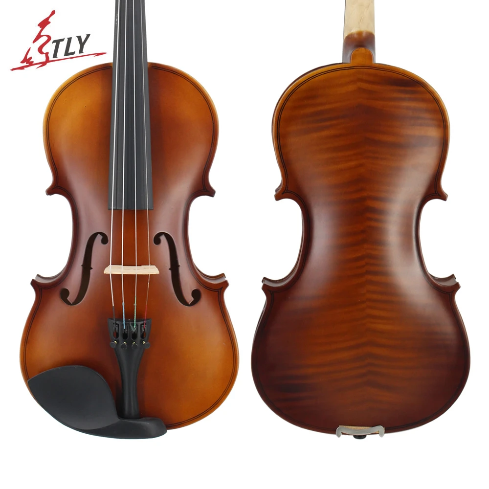 TONGLING Matte Finish Solid Wood Flame Violin 4/4 3/4 1/4 1/8 Violino for Kids Students Beginner Case Mute Bow Strings