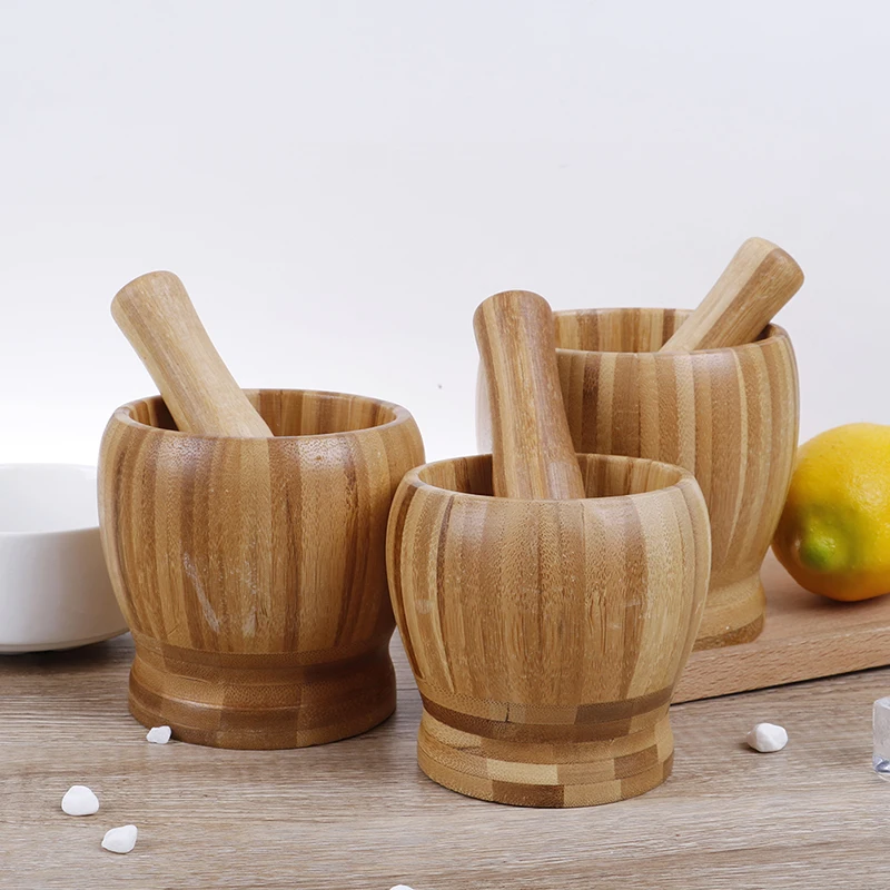 Mill Wooden Mortar And Pestle Set Garlic Pot  Grinding Bowl Kitchen Tools & Gadgets Herb Mill Crusher