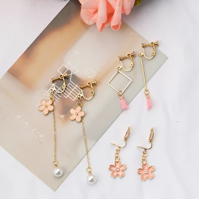 GRACE JUN 3 Pairs /set  Clip on Earrings Non Pierced for Women Luxury Geometric Clip Earrings Heart Flower Tassel Cuff Earrings