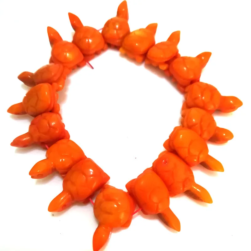 8 inches 10x30mm Elastic Orange Turtle Natural Coral Beaded Bracelet