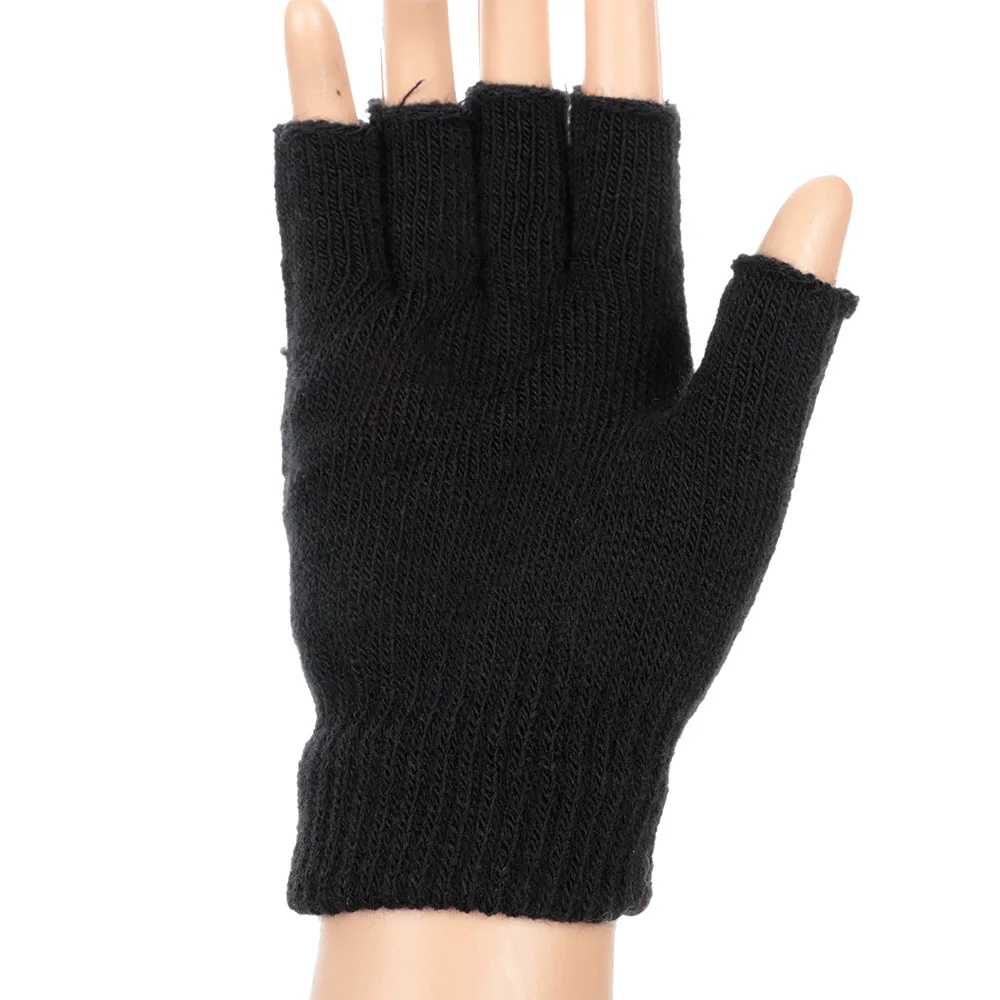 New Men Black Knitted Fingerless Gloves Autumn Winter Outdoor Stretch Elastic Warm Half Finger Cycling Gloves