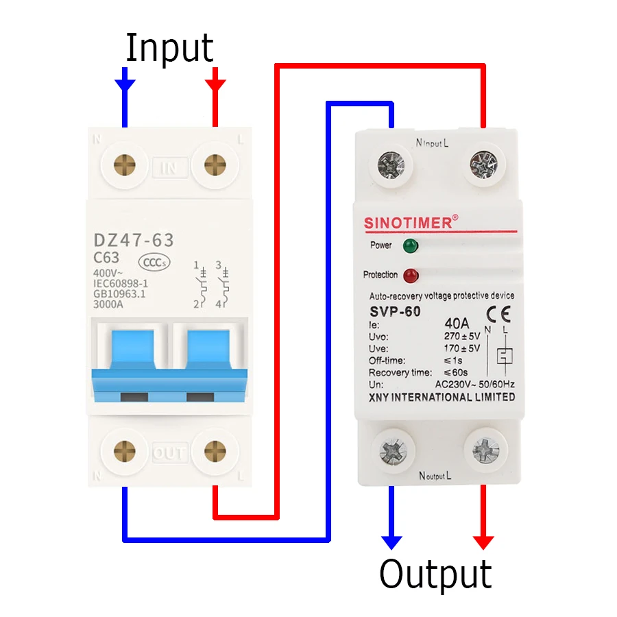 230V AC 40A Din Rail Automatic Recovery Reconnect Over Under Voltage Relay Protective Device Breaker Voltage Protector