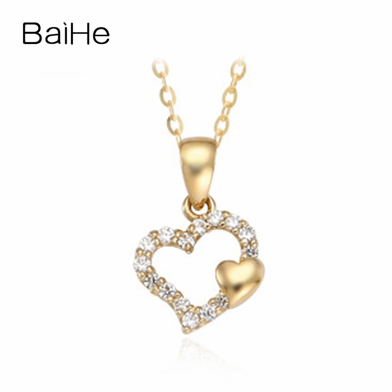 

BAIHE Solid 18K Yellow Gold 0.19ct H/SI Natural Diamond Heart Necklace Women Trendy Fine Jewelry Making 하트 목걸이 hjärtat halsband