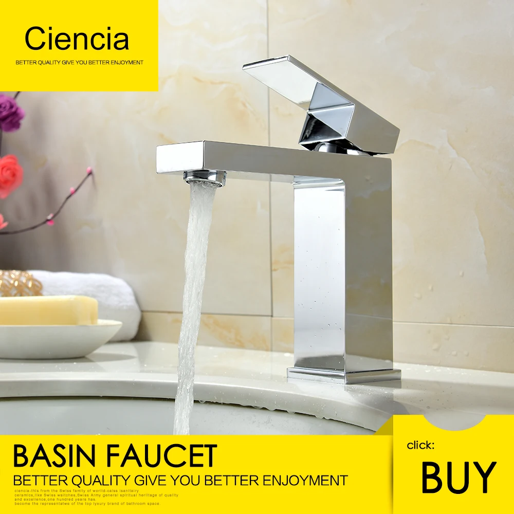 

Ciencia brass body square hot and cold water single hole single handle basin faucet