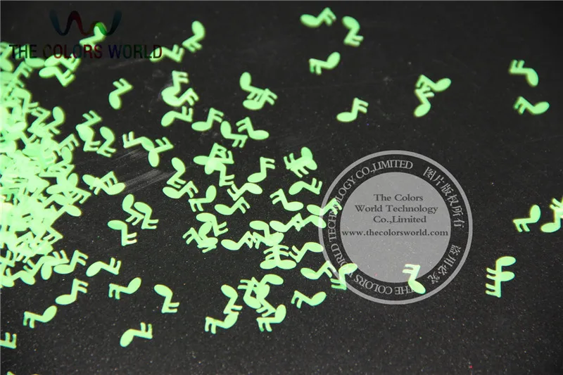 IN-B Solvent Resistant  Neon Green  Color Musical Note Shape Glitter  for Nail Polish and DIY decoration 1Pack =50g