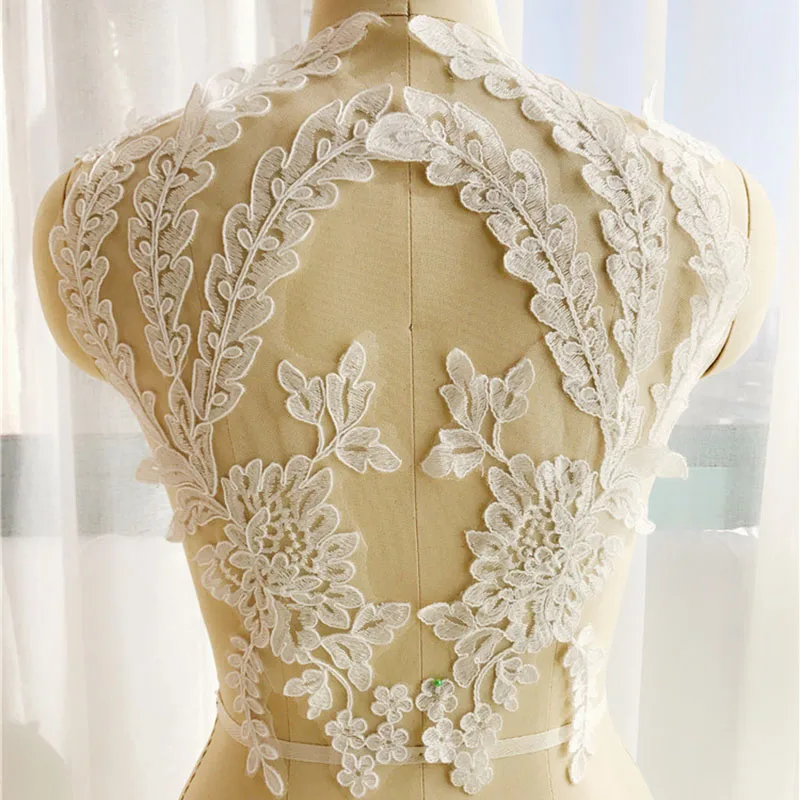 

20Pieces Bridal Corded Lace Applique Embroidery Lace Trim Ivory Golden Lace Accessories For DIY Wedding High Quality