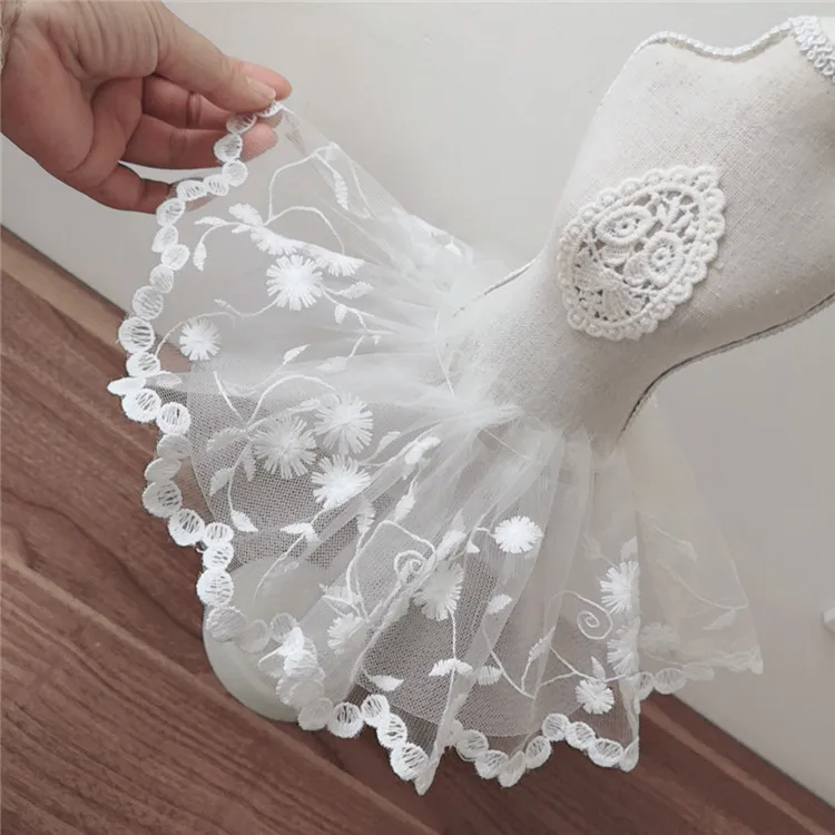 12CM Wide White Tulle Mesh 3d Flower Fabric Embroidery Lace Guipure Trim Ribbon Wedding Dress DIY Apparel Sewing Crafts Supplies