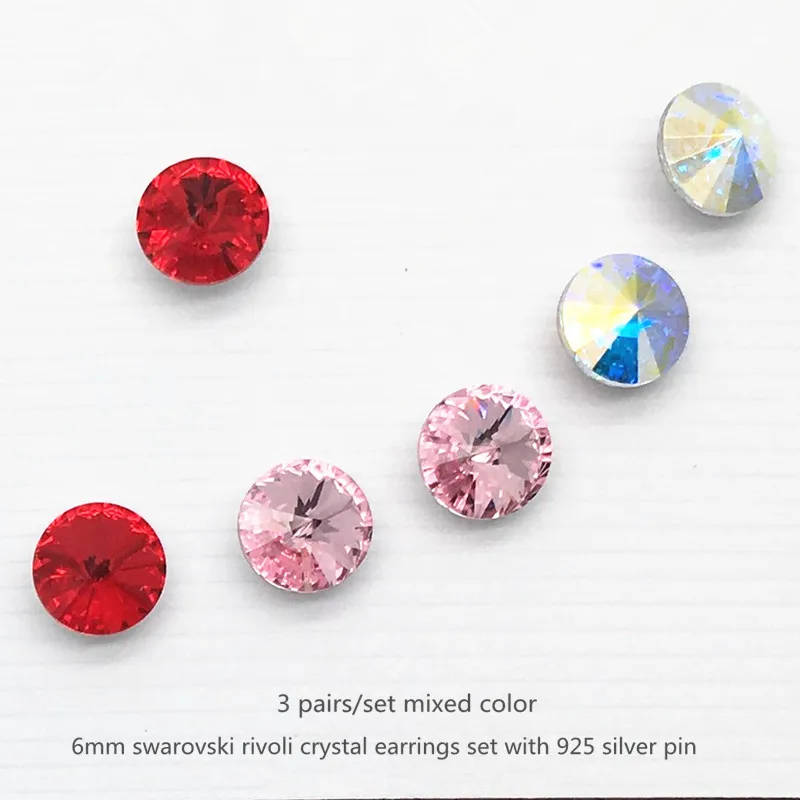 Ms Betti Small Round Stone Crystal Stud Earrings Set For Women And Girls Mixed Color 2021 New Trendy Jewelry Gift 3prs/set