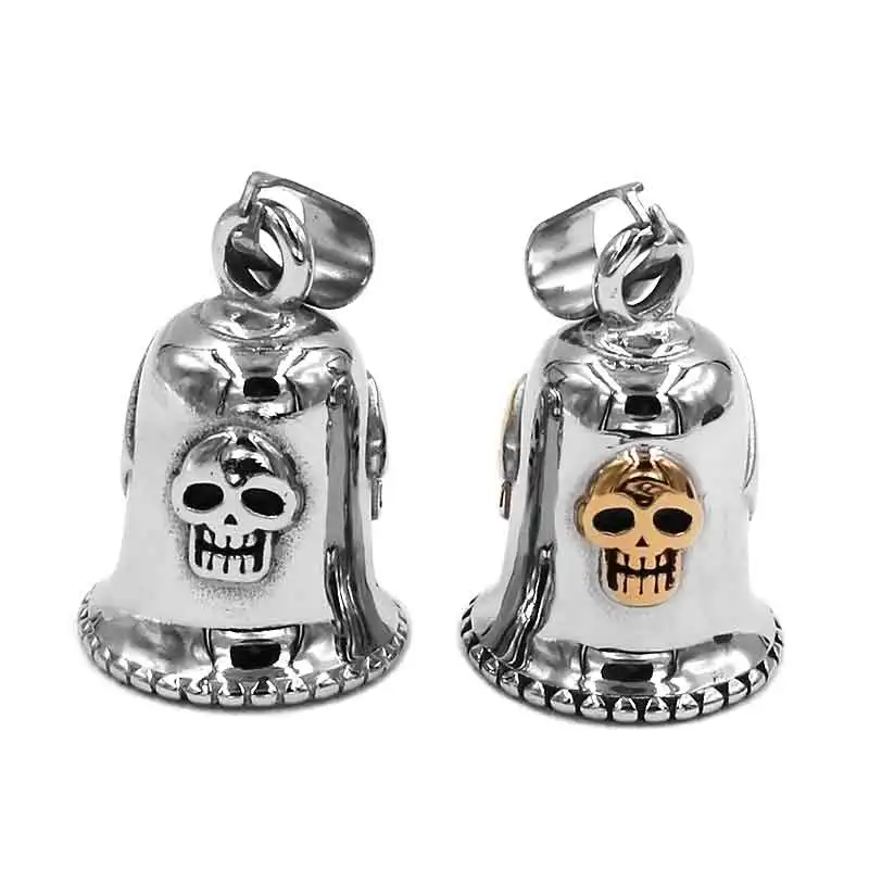 Number 13 Biker Bell Pendant Stainless Steel Silver Color Gold Motor Skull Mens Pendant SWP0508 (Has steel ball, no bell sound)