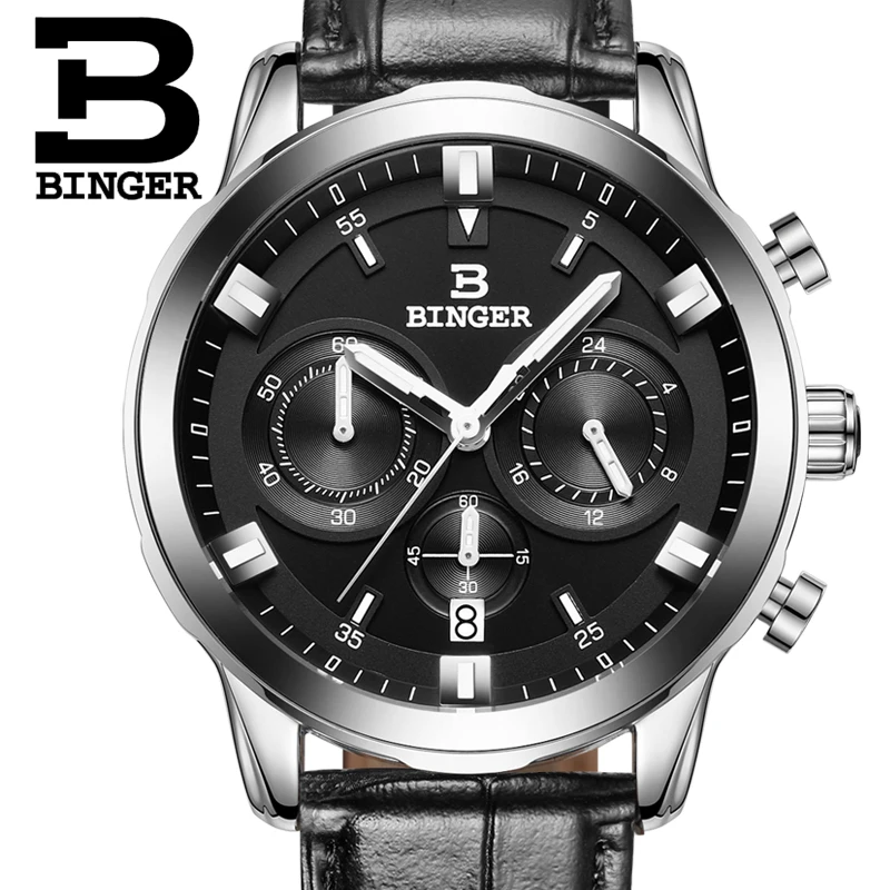 Relogio Masculino 2017 BINGER Watch Chronograph Mens Watches Top Brand Luxury Sports Watches Men Clock Quartz Wrist Watch Male