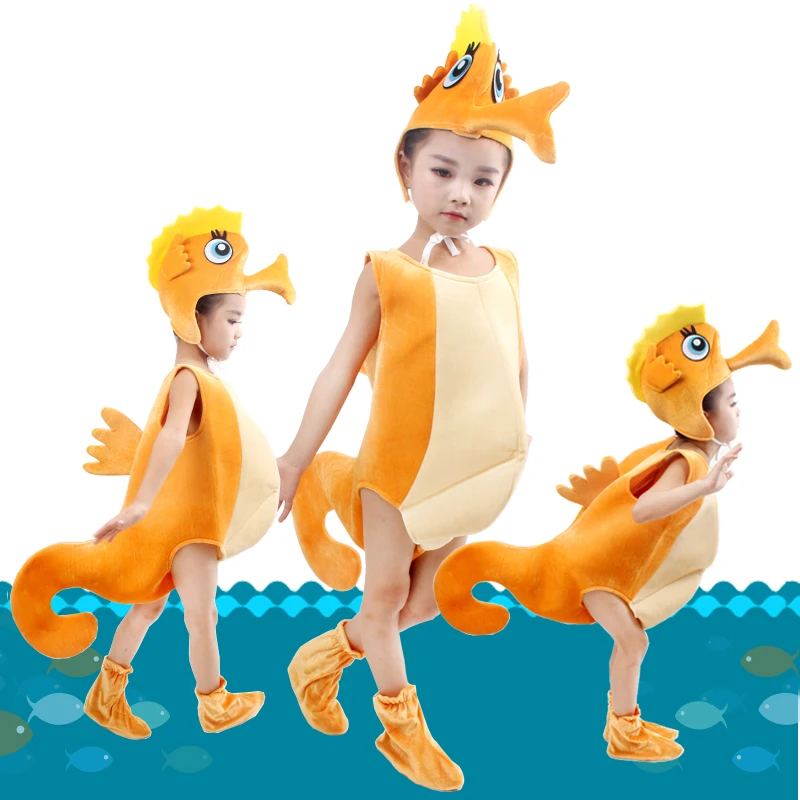 Children kid blue purple orange hippocampus sea horse costume Halloween party cosplay animal costume clothes for boy girl image 5