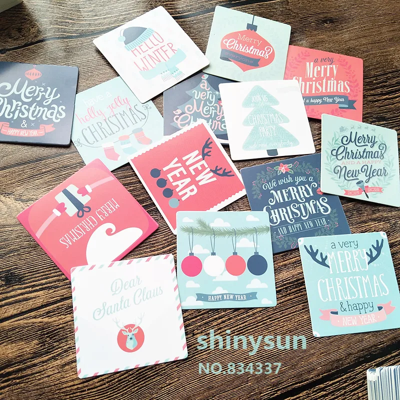 50pcs/lot mix colors Square Christmas cards Merry Christmas Small gift message card Writable card 6x6cm decoration card