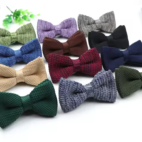 Men Neck Ties Tuxedo Knitted Bowtie Soild Color Bow Tie Thick Double Deck Pre Tied Adjustable Knitting Casual Ties