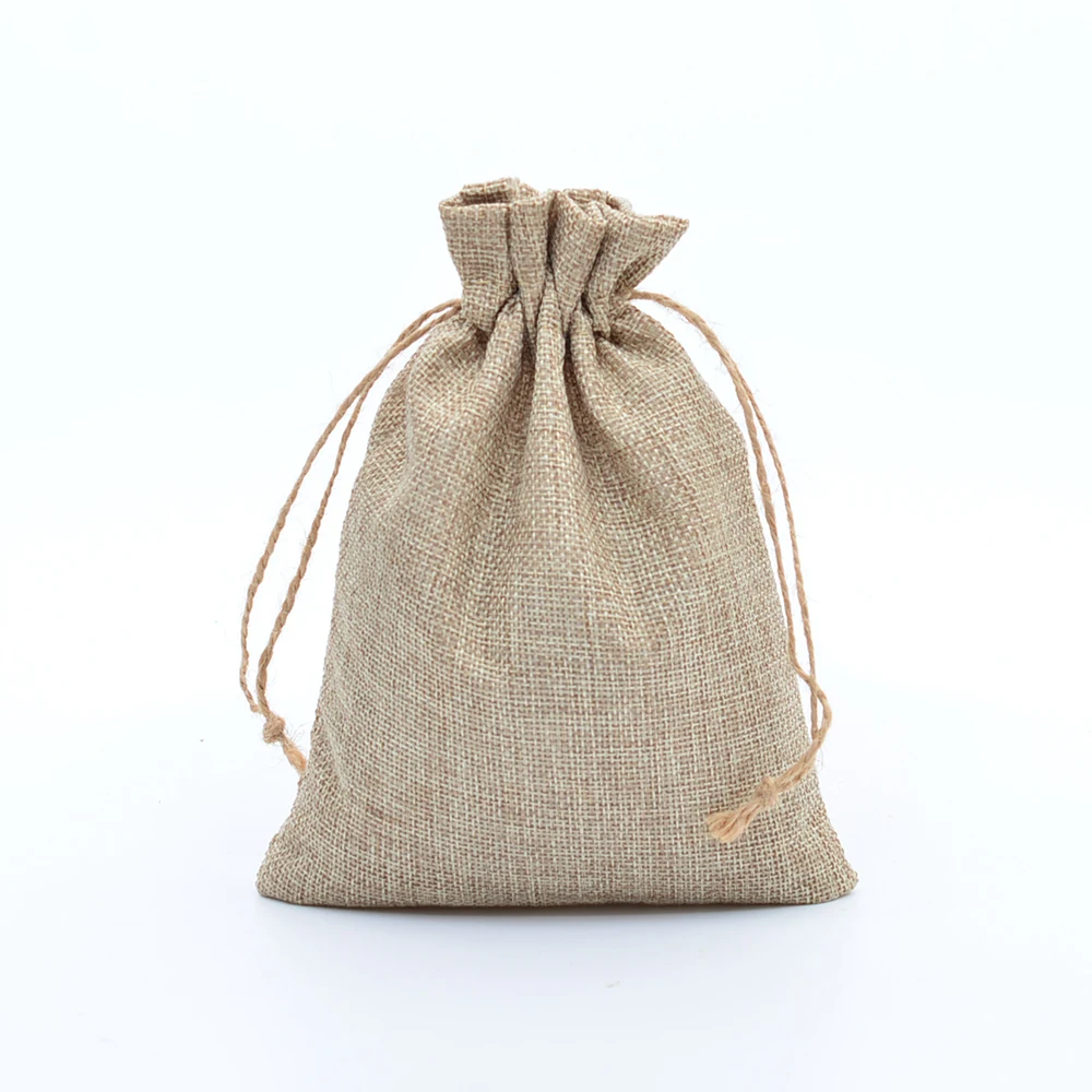 100pcs Mini Faux Jute Pouches with Drawstring 9.5x14.5cm Jute Burlap Gift Packaging Bag for Candy Coffee Bean Wedding Favor Bag