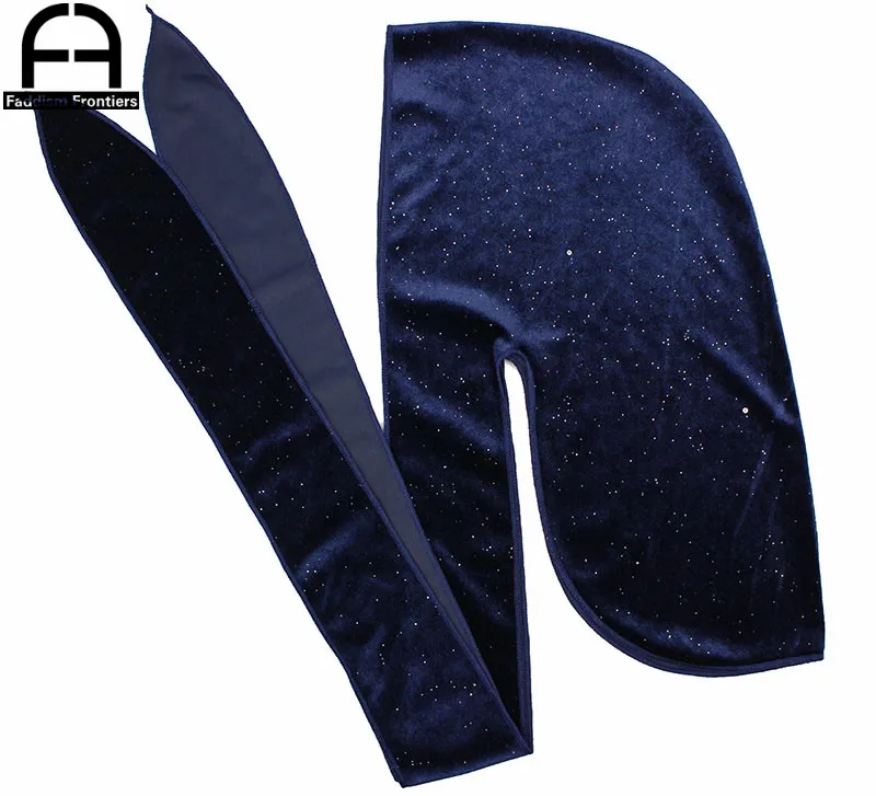 New Luxury Men Shiny กำมะหยี่ Durags Turban ผ้าพันคอผ้าพันคอผู้ชาย Durag Biker หมวก Headwear อุปกรณ์เสริมผม