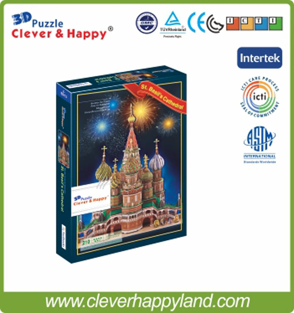 2014 new clever&happy land 3d puzzle model Vasile Assumption Cathedral large adult puzzle model games for children paper