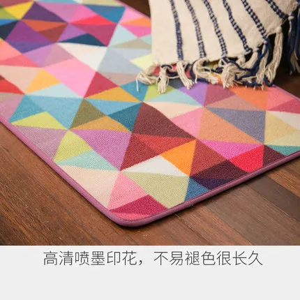Rectangular Soft Floor Mat, Colorful Plaid Carpet, Bedroom and Living Room