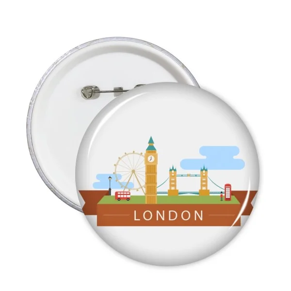 5pcs London UK England Landmark Flag Mark Illustration Pattern Round Pin Badge Button