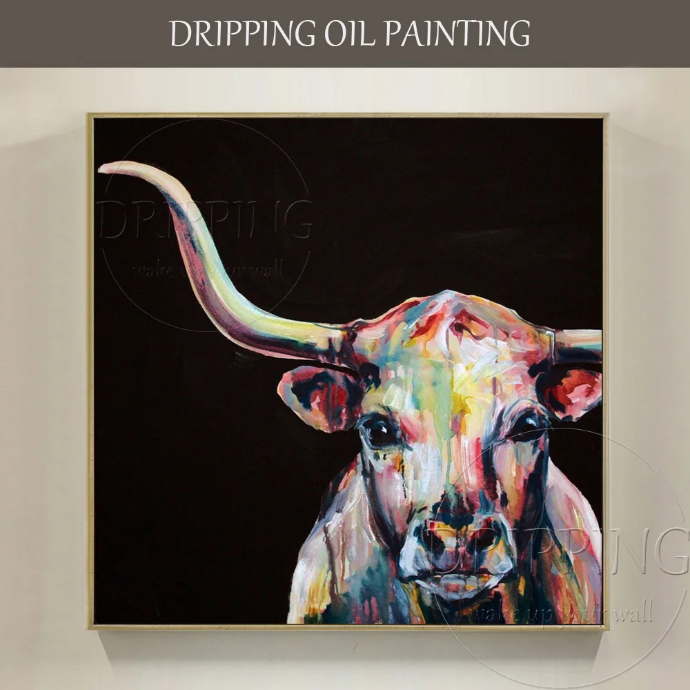 High Quality Wall Art Picture Artist Hand-painted Modern Animal Texas Cattle Oil Painting on Canvas Texas Bull Oil Painting