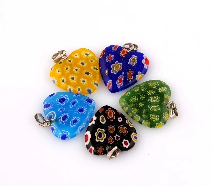 QianBei-Murano Glass Beads, Mix Color, Flower, Heart, Fit for European Charms, Wholesale, 20Pcs, Lot