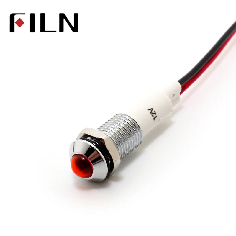 FILN 10mm 24vLED Metal Indicator lights waterproof Signal lamp with wire 20mm cable 220v warning light