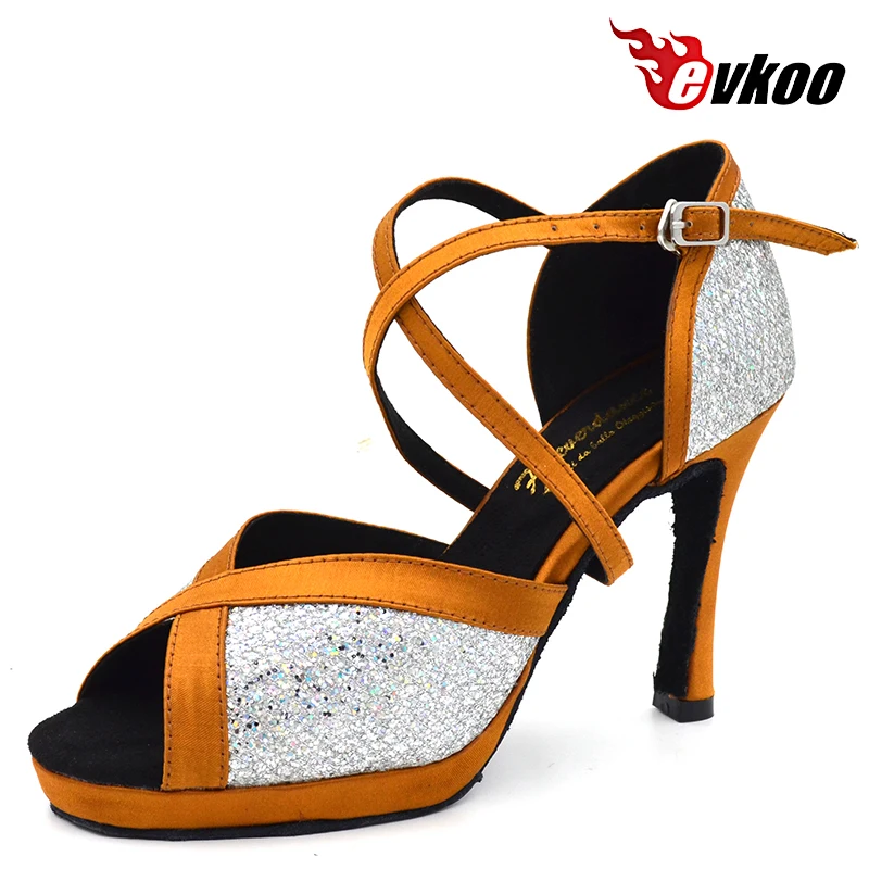 Customsize Platform 10cm Heel Latin Dance Shoes Girls leather sole US4-12 white black Tan color Latin Dance shoes women Evkoo420