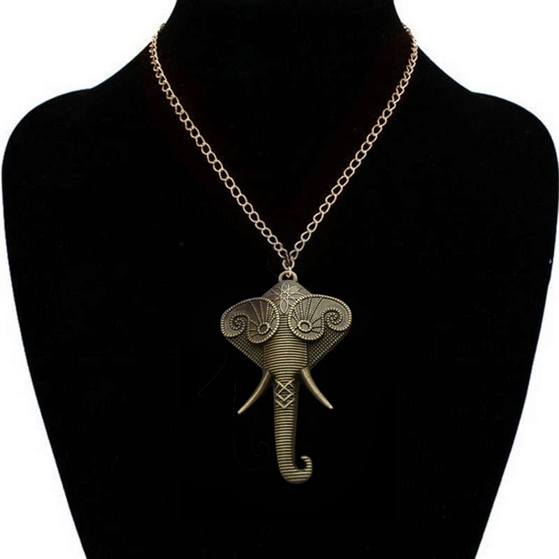Vintage Gold Metal Elephant Necklace For Women Maxi Animal Pendant Jewelry Party Gift