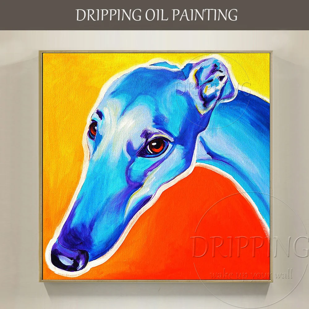 Painter Team Wholesale Hand-painted Dog Oil Painting Handmade Greyhound Painting Wall Art Decor Greyhound Dog Head Oil Painting