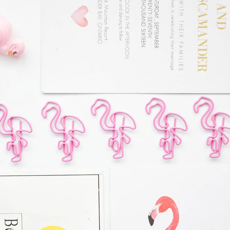 10Pc Pink Cute Flamingo Paperclip Baby Shower Birthday Party Decorations Kids Flamingo Notebook Bookmark Photo Picture Paperclip