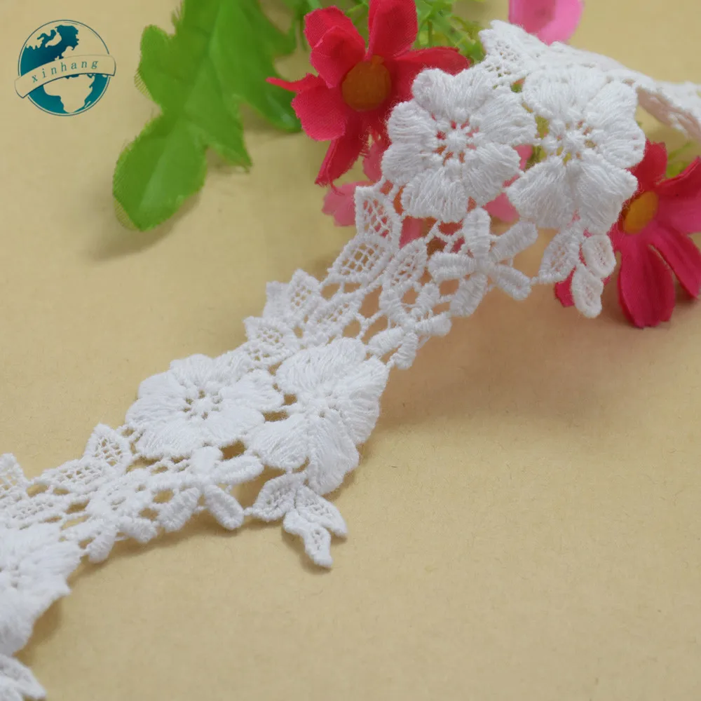 5cm White Cotton Embroid Lace Sewing Ribbon Guipure African Lace Fabric Trim Warp Knitting DIY Garment Accessories#3266