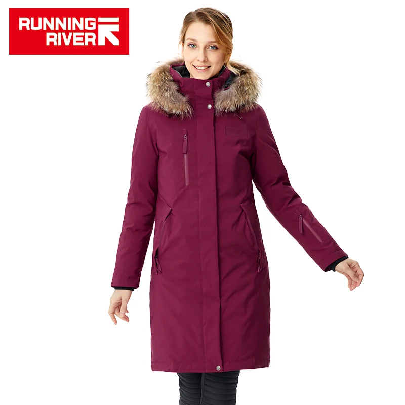 RUNNING RIVER Brand Women Mid-thigh Winter Hiking & Camping Down Jackets 4Colors 5 Sizes Hooded Outdoor Sports Coat #D8141