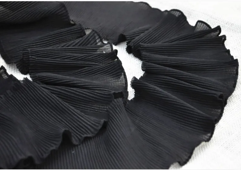 5 Yard/lot DIY handmade lace fabric fold chiffon black lace trim width 9cm clothing accessories