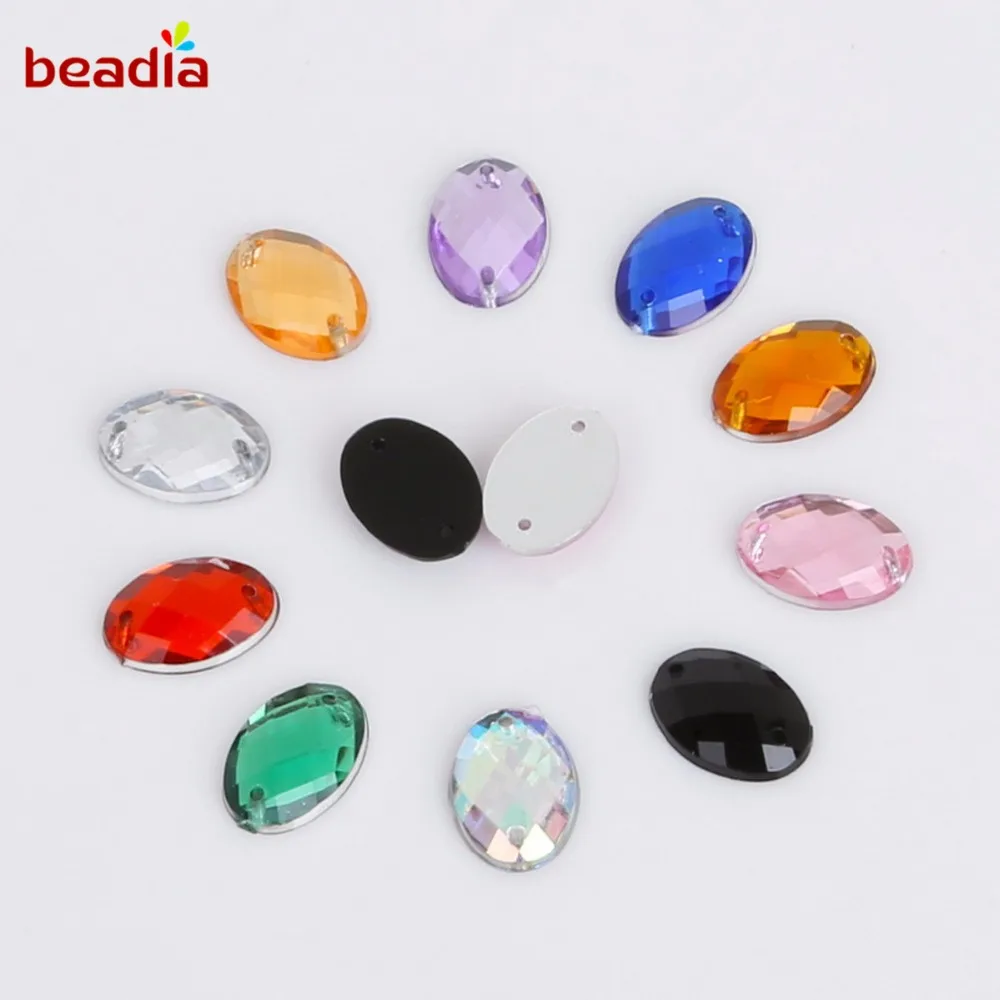 

10*14mm 50Pcs Crystal Oval Rhinestones 2Holes Sliver Flatback Acrylic Jewelry Beads For Dress tulle lace fabric Clothes Sewing