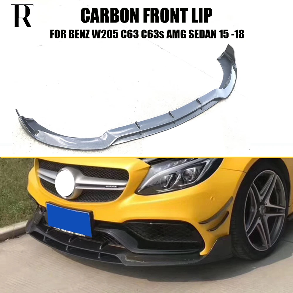 B Style Carbon Fiber Front Bumper Chin Lip for Benz W205 Sedan S205 Wagon C205 Coupe C63 C63s 2015 - 2020